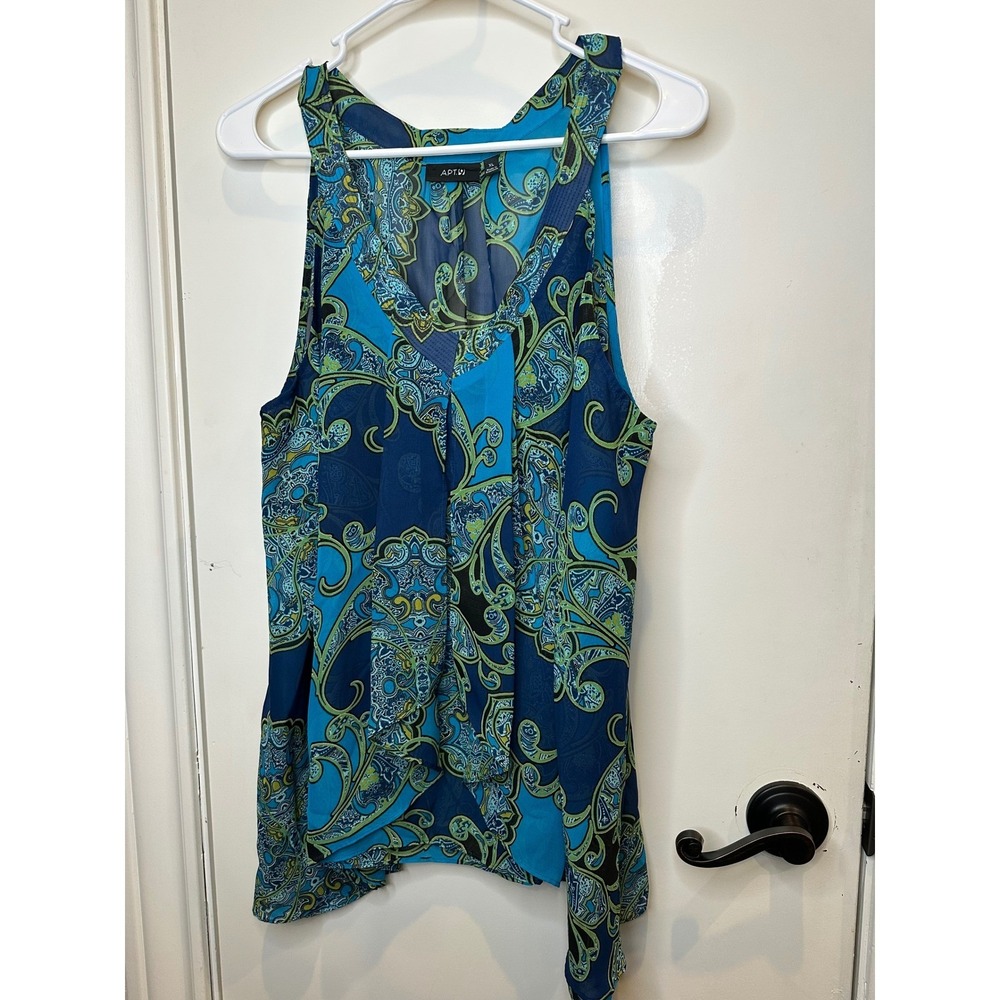Apt. 9 Womens XL Blue Teal Paisley Chiffon Sleeveless V-Neck Blouse Top